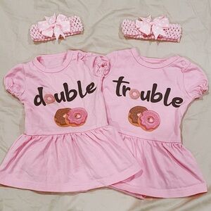 Double Trouble set of 2 dresses (3 months) with matching headbands